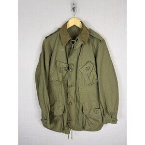 Vintage Olive Green Military Field Jacket Corduroy Collar Utility Coat Mens S